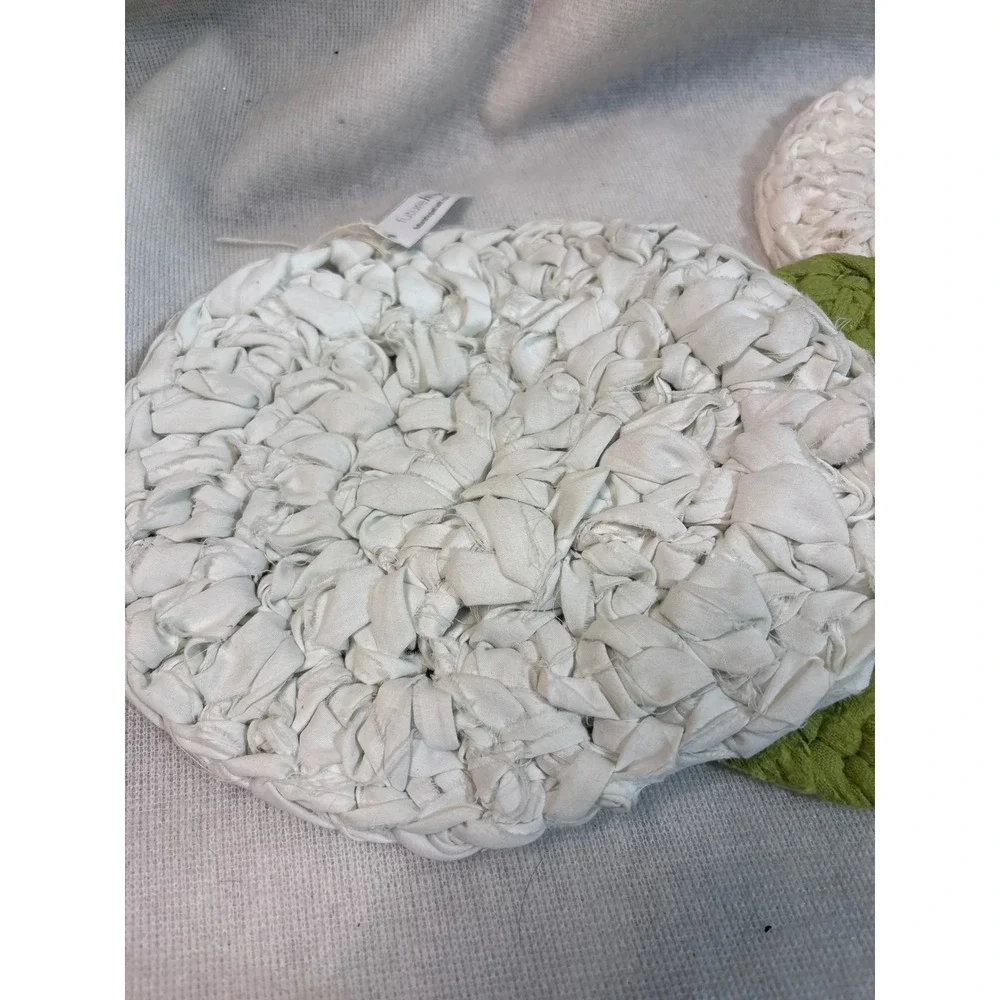 Future Hope Haiti Set‎ of 3 Round Crochet Coasters Potholders White Green